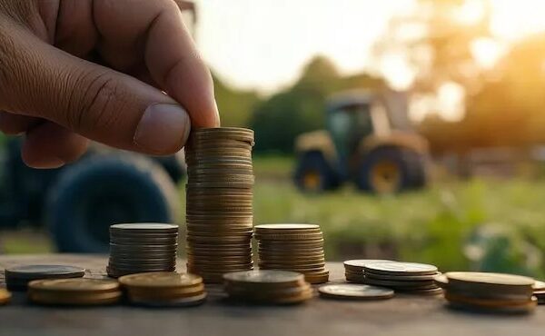 Landbouwkrediet – munten voor een tractor op een akker